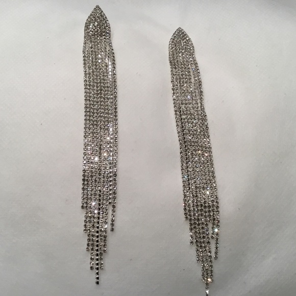 Jewelry - Pave Crystal Long Fringe Earrings
